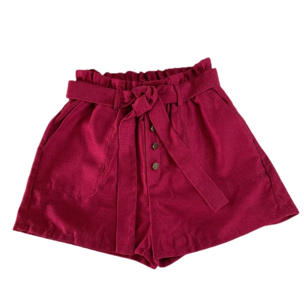Favlux Berry Red Paperbag Waist Shorts‎ Women’s Tie Belt Size Small